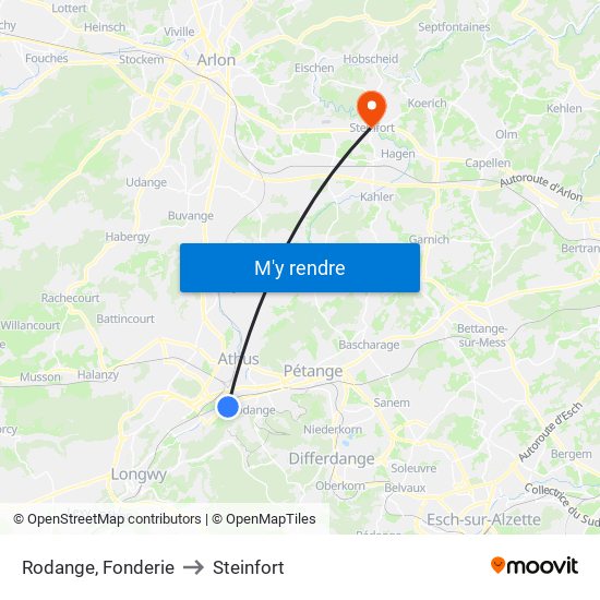 Rodange, Fonderie to Steinfort map