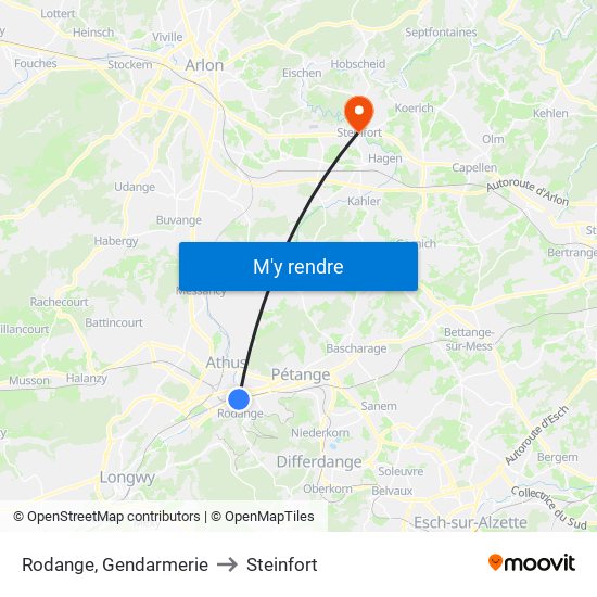 Rodange, Gendarmerie to Steinfort map