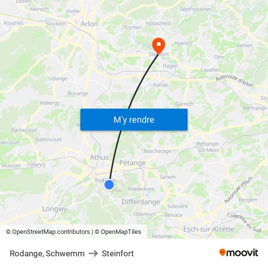 Rodange, Schwemm to Steinfort map