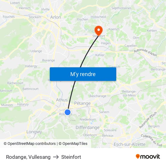 Rodange, Vullesang to Steinfort map