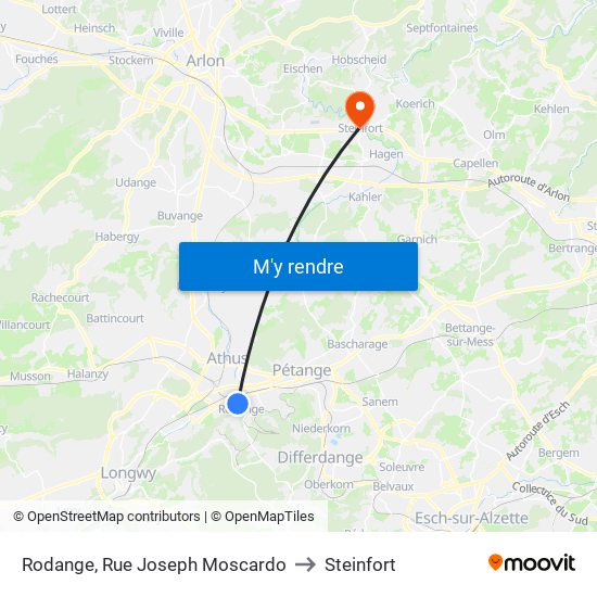 Rodange, Rue Joseph Moscardo to Steinfort map