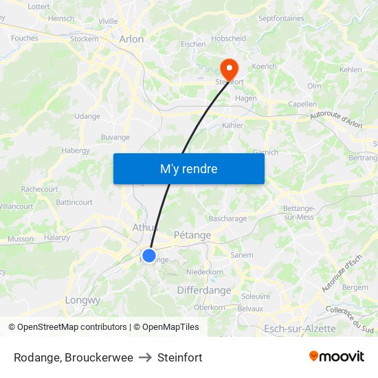 Rodange, Brouckerwee to Steinfort map