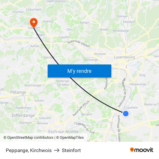 Peppange, Kirchwois to Steinfort map