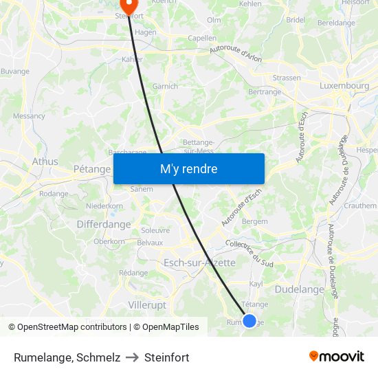 Rumelange, Schmelz to Steinfort map