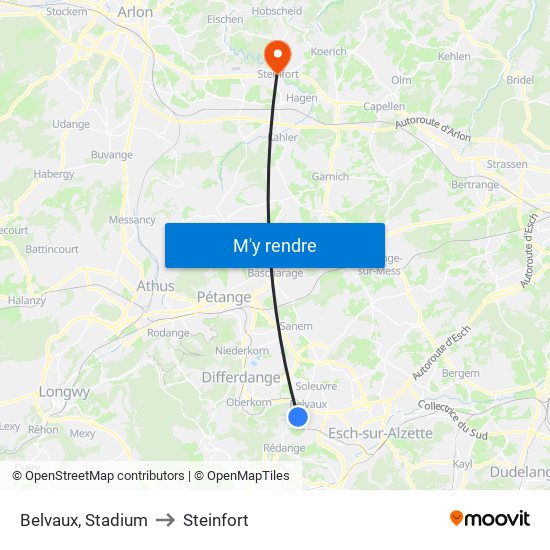 Belvaux, Stadium to Steinfort map