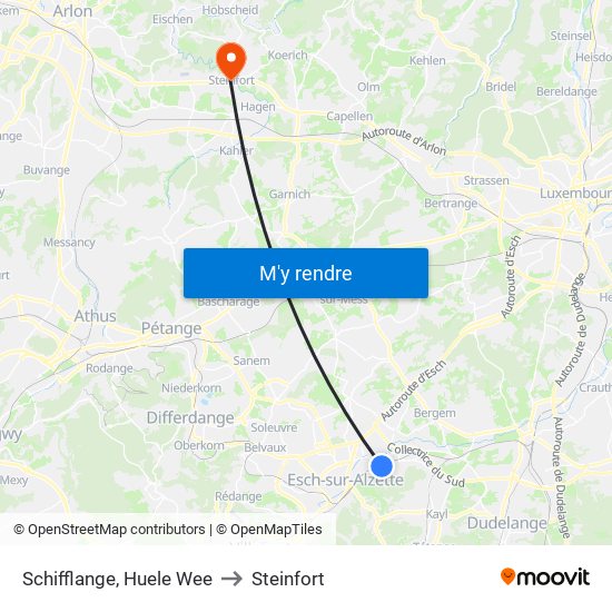 Schifflange, Huele Wee to Steinfort map