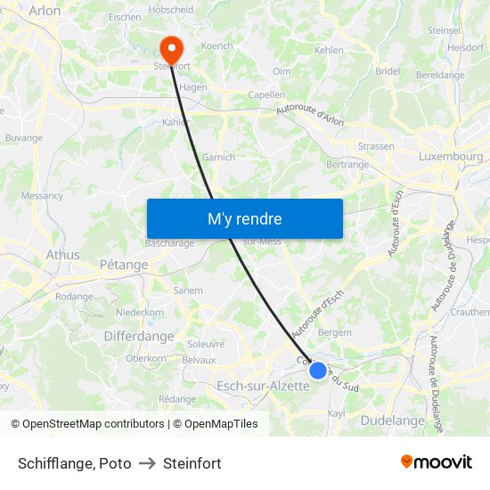 Schifflange, Poto to Steinfort map