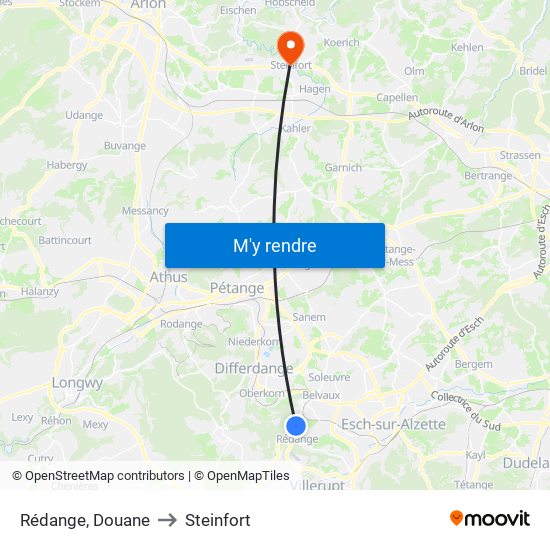 Rédange, Douane to Steinfort map
