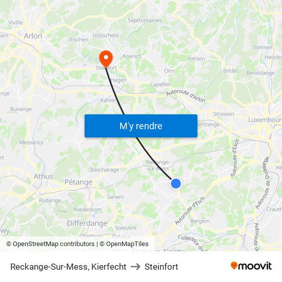 Reckange-Sur-Mess, Kierfecht to Steinfort map