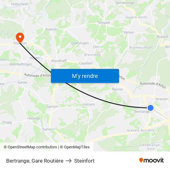 Bertrange, Gare Routière to Steinfort map