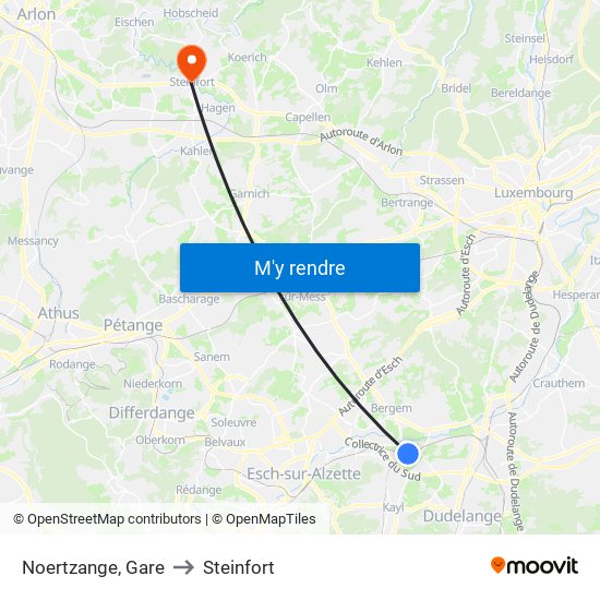 Noertzange, Gare to Steinfort map