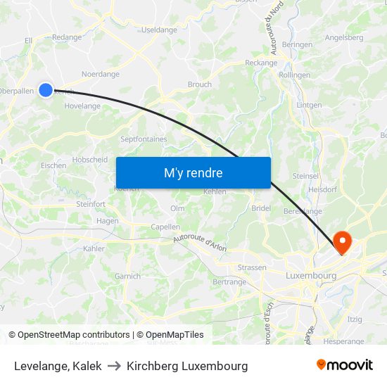 Levelange, Kalek to Kirchberg Luxembourg map