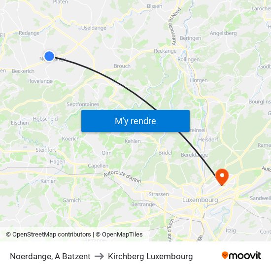 Noerdange, A Batzent to Kirchberg Luxembourg map