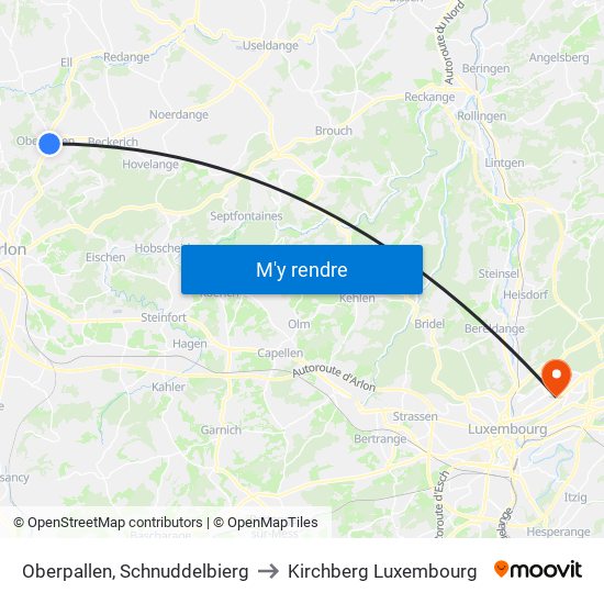 Oberpallen, Schnuddelbierg to Kirchberg Luxembourg map