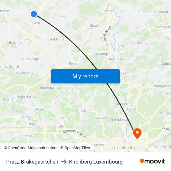 Pratz, Brakegaertchen to Kirchberg Luxembourg map