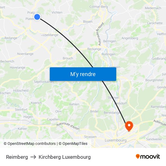 Reimberg to Kirchberg Luxembourg map