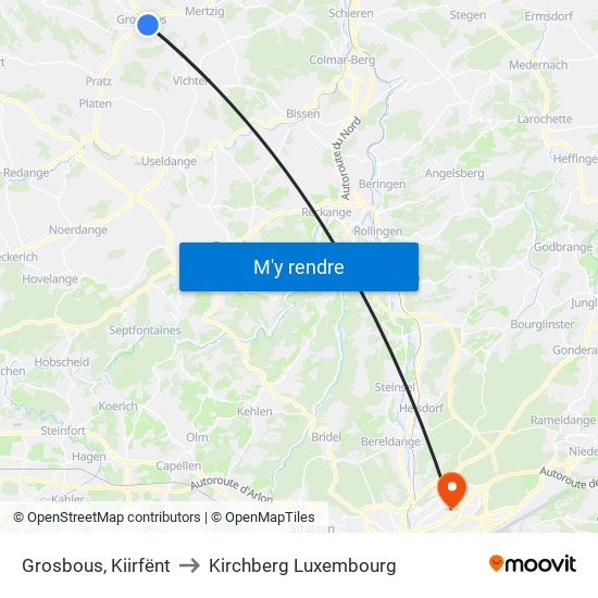 Grosbous, Kiirfënt to Kirchberg Luxembourg map