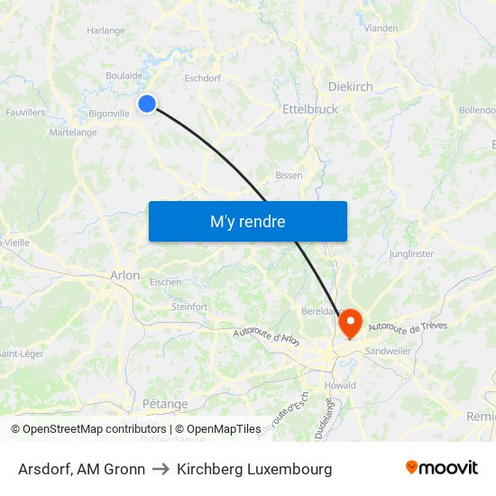 Arsdorf, AM Gronn to Kirchberg Luxembourg map