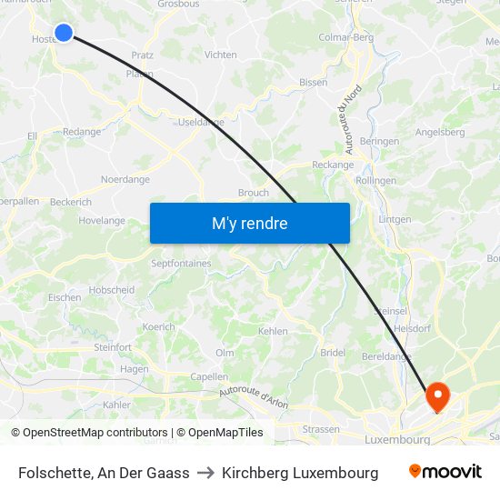 Folschette, An Der Gaass to Kirchberg Luxembourg map