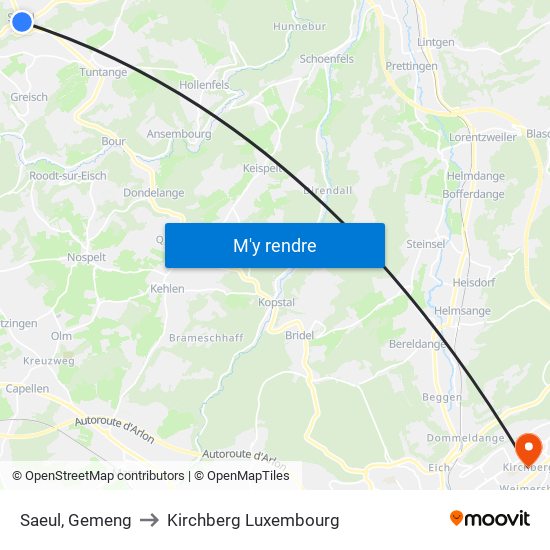 Saeul, Gemeng to Kirchberg Luxembourg map