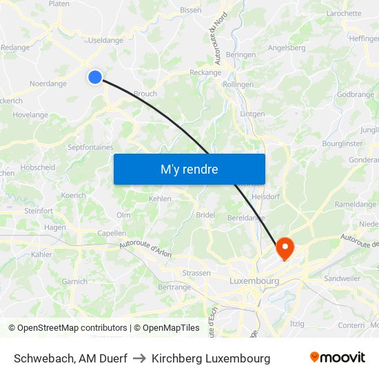 Schwebach, AM Duerf to Kirchberg Luxembourg map
