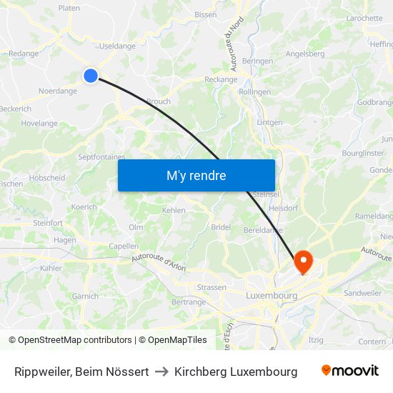 Rippweiler, Beim Nössert to Kirchberg Luxembourg map