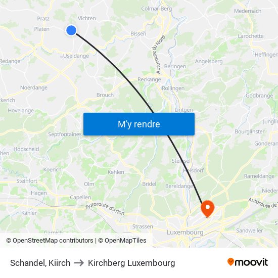 Schandel, Kiirch to Kirchberg Luxembourg map