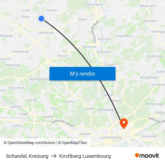 Schandel, Kreizung to Kirchberg Luxembourg map