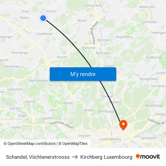 Schandel, Viichtenerstrooss to Kirchberg Luxembourg map