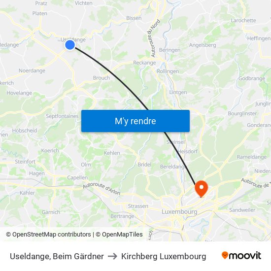 Useldange, Beim Gärdner to Kirchberg Luxembourg map