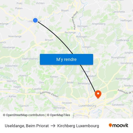 Useldange, Beim Priorat to Kirchberg Luxembourg map