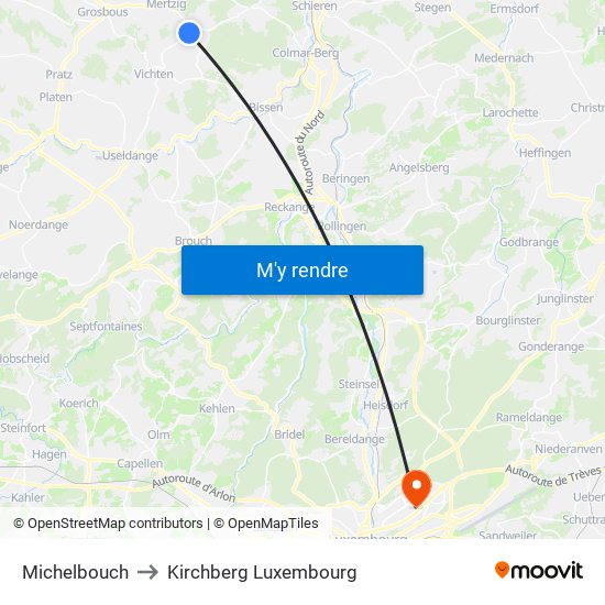 Michelbouch to Kirchberg Luxembourg map