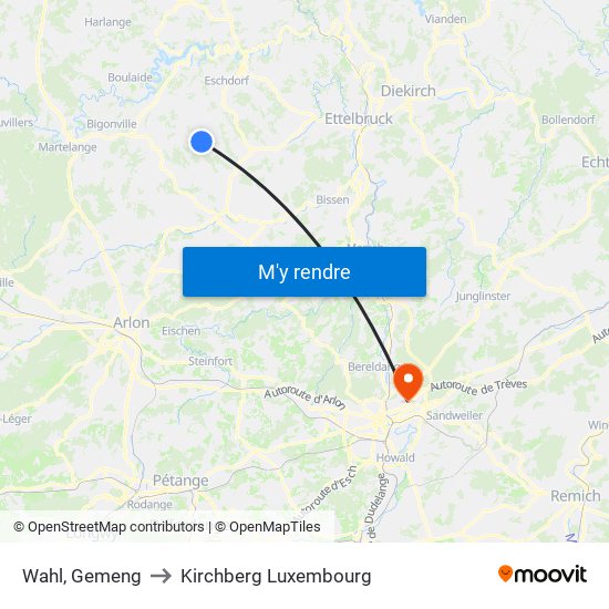 Wahl, Gemeng to Kirchberg Luxembourg map