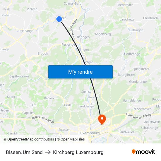 Bissen, Um Sand to Kirchberg Luxembourg map