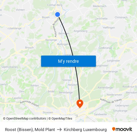 Roost (Bissen), Mold Plant to Kirchberg Luxembourg map