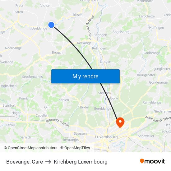 Boevange, Gare to Kirchberg Luxembourg map