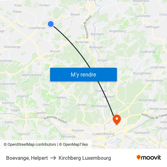Boevange, Helpert to Kirchberg Luxembourg map