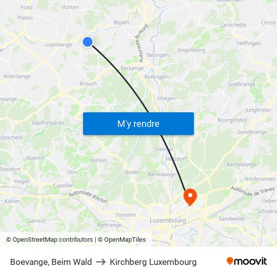 Boevange, Beim Wald to Kirchberg Luxembourg map