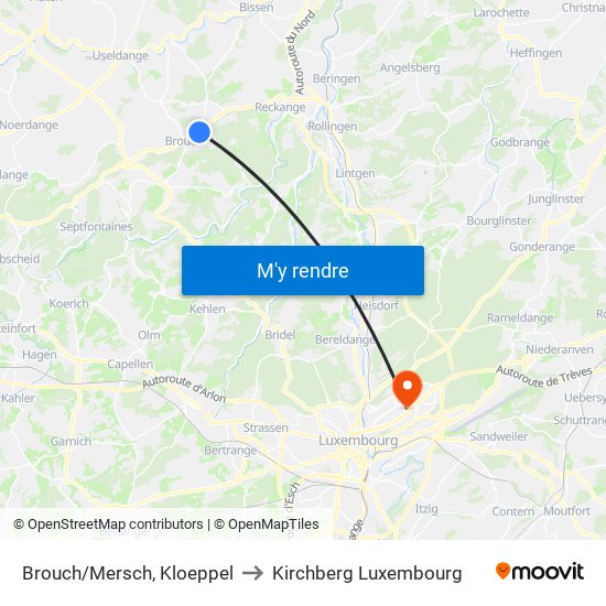 Brouch/Mersch, Kloeppel to Kirchberg Luxembourg map