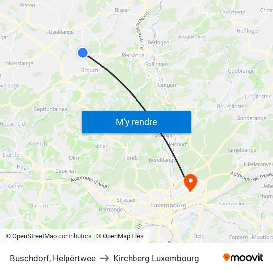 Buschdorf, Helpërtwee to Kirchberg Luxembourg map