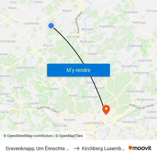 Grevenknapp, Um Ënnschte Knapp to Kirchberg Luxembourg map