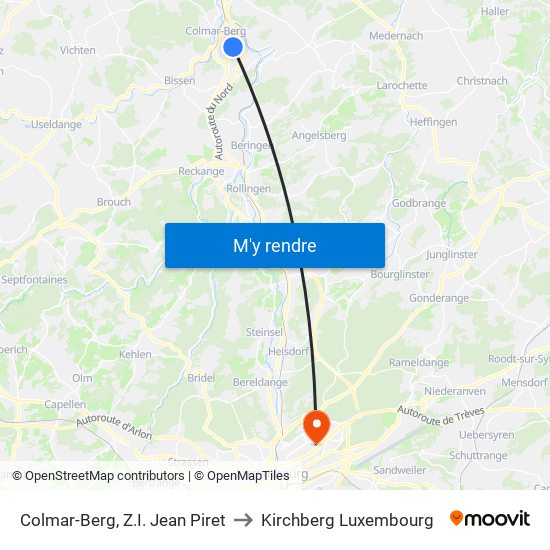 Colmar-Berg, Z.I. Jean Piret to Kirchberg Luxembourg map