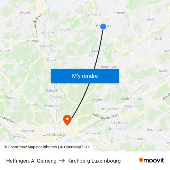 Heffingen, Al Gemeng to Kirchberg Luxembourg map