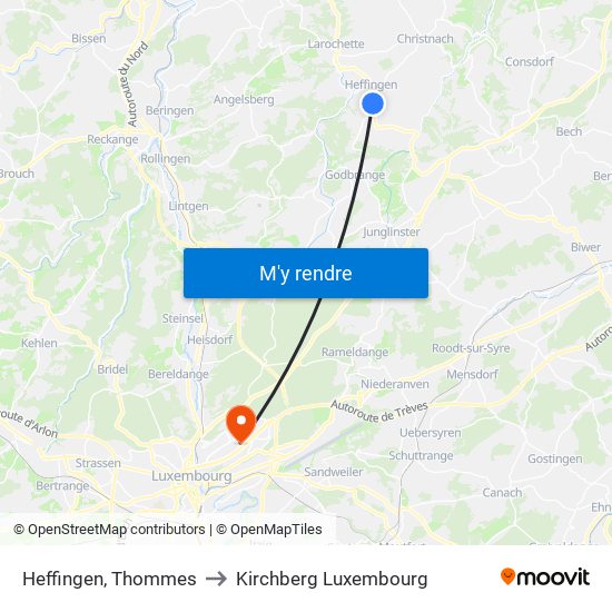 Heffingen, Thommes to Kirchberg Luxembourg map