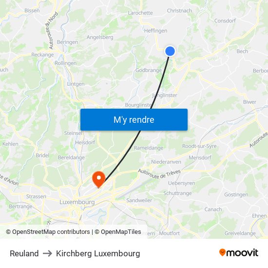 Reuland to Kirchberg Luxembourg map