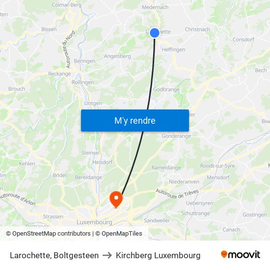 Larochette, Boltgesteen to Kirchberg Luxembourg map