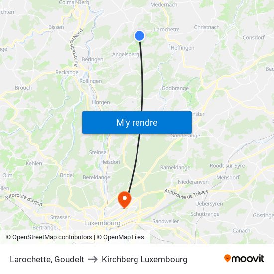 Larochette, Goudelt to Kirchberg Luxembourg map