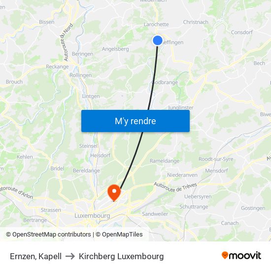 Ernzen, Kapell to Kirchberg Luxembourg map