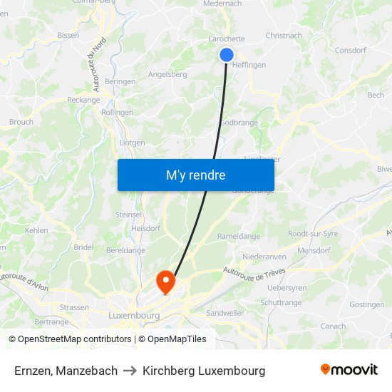 Ernzen, Manzebach to Kirchberg Luxembourg map