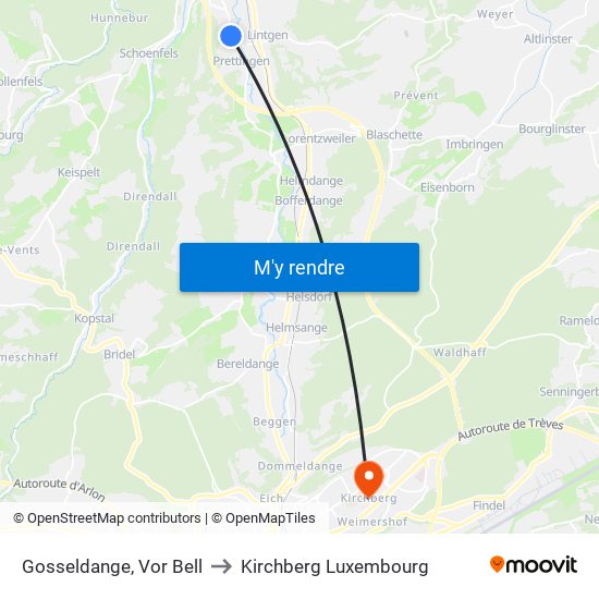 Gosseldange, Vor Bell to Kirchberg Luxembourg map